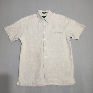 Wayne Gretzky button down shirt mein's sz S cream colour short sleeve 100% linen